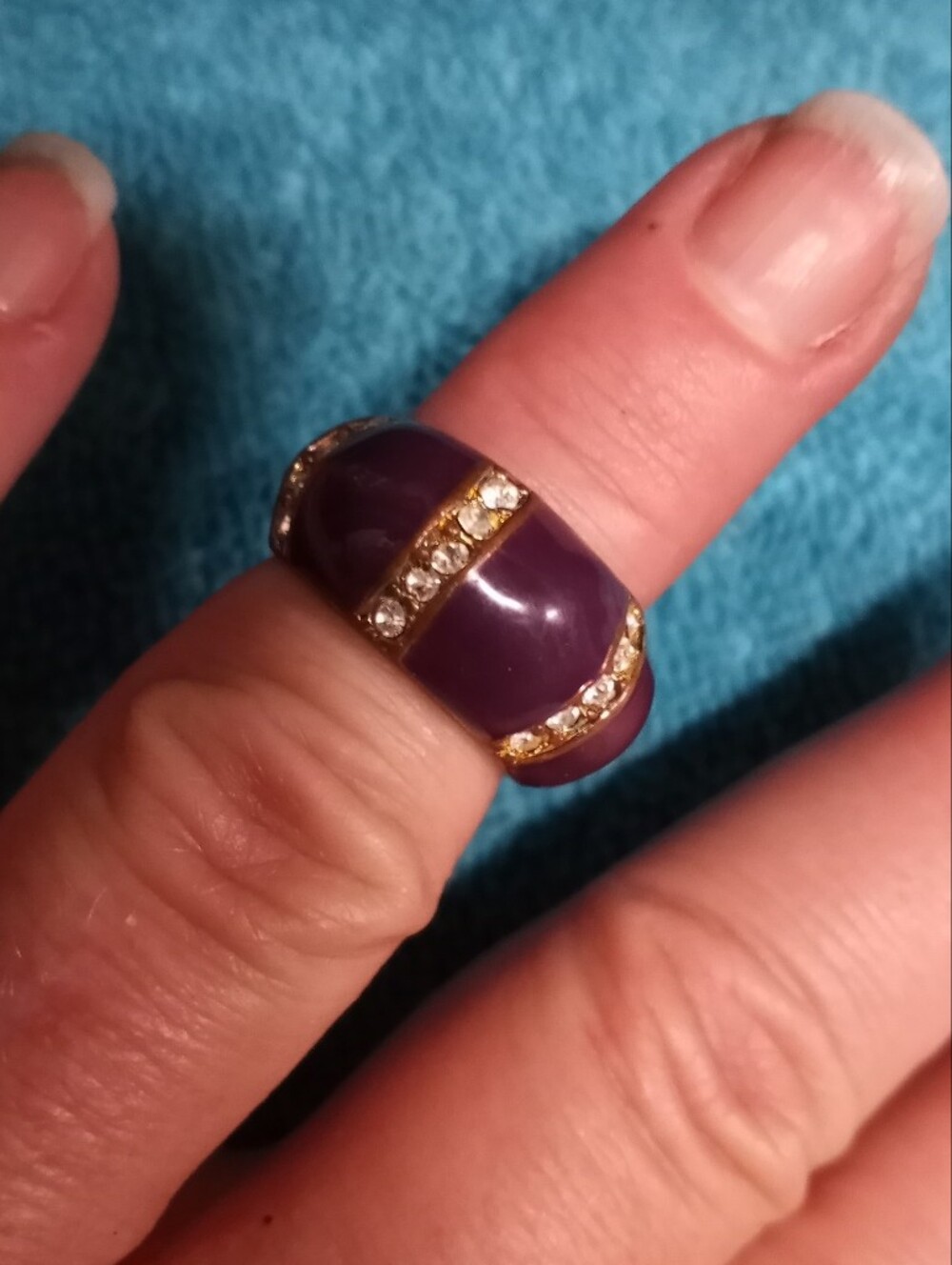 Copper Purple Dome Ring with Clear Crystals
